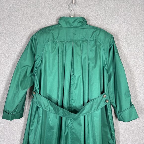 80s Vintage J Gallery Trench Coat 7 8 Emerald Shiny Oversized Pleated Swing Loud - Picture 11 of 12
